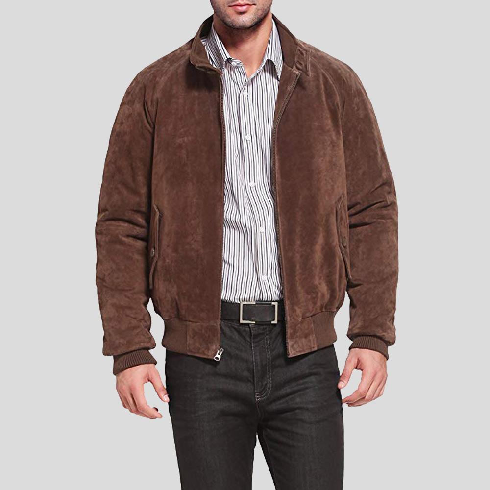 Harry Suede Brown Bomber Leather Jacket - Shearling leather