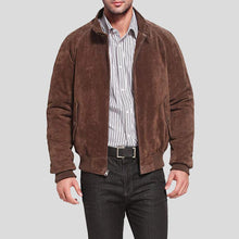 Load image into Gallery viewer, Harry Suede Brown Bomber Leather Jacket - Shearling leather
