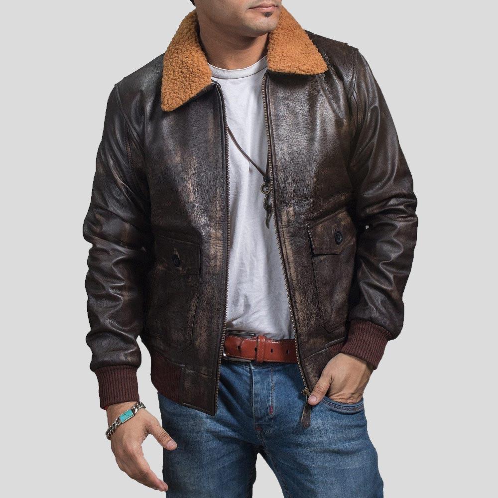 Kane Brown Bomber Leather Jacket - Shearling leather