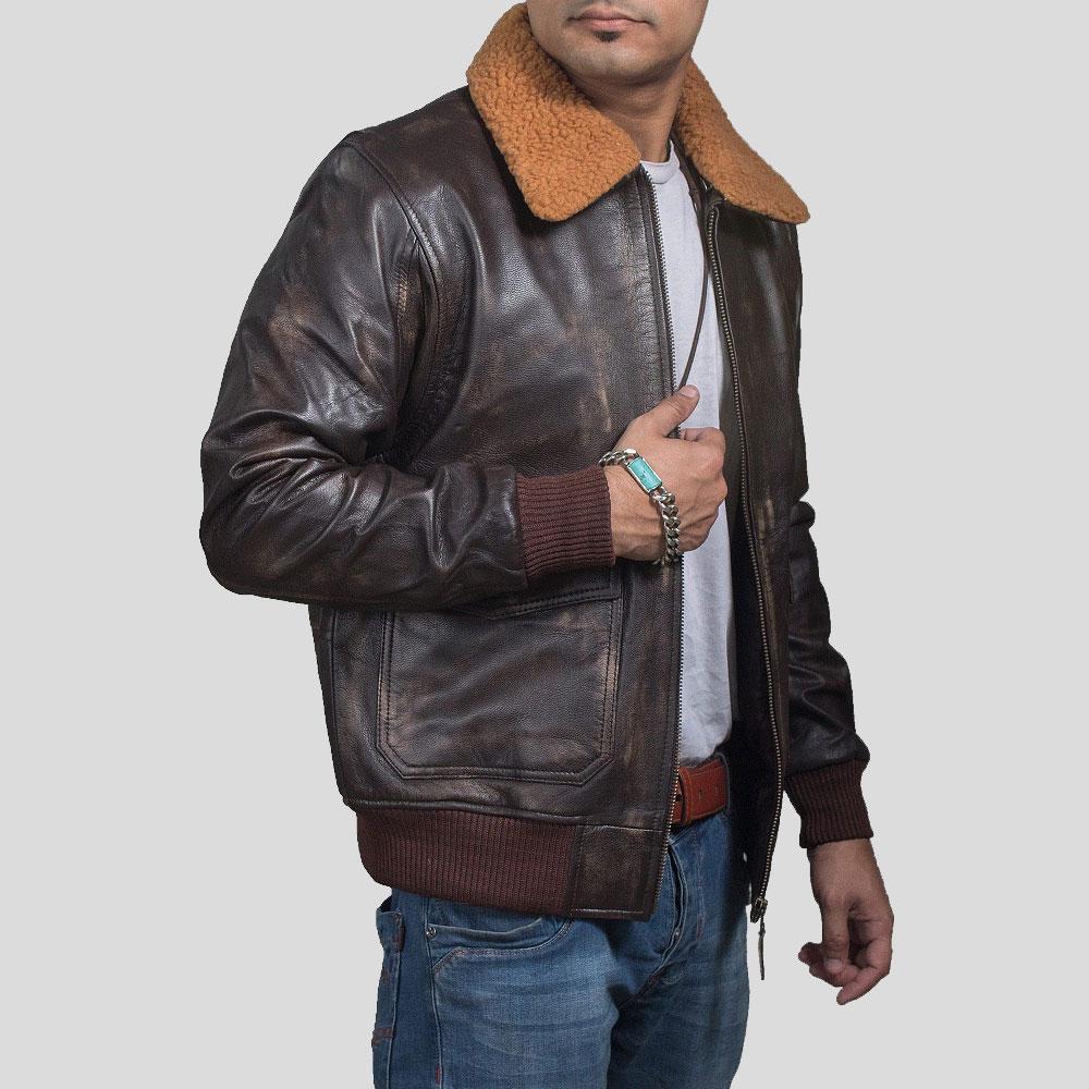 Kane Brown Bomber Leather Jacket - Shearling leather