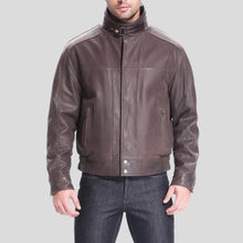 Load image into Gallery viewer, Lee Distressed Brown Bomber Leather Jacket - Shearling leather
