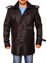 Load image into Gallery viewer, Men Brown Leather Peacoat - Shearling leather
