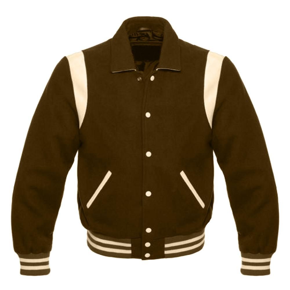 Brown Retro Varsity Jacket - Shearling leather