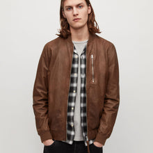 Load image into Gallery viewer, Mens Brown Lambskin Leather Bomber Jacket
