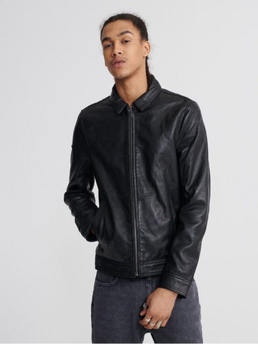 Black Leather Jacket - Shearling leather