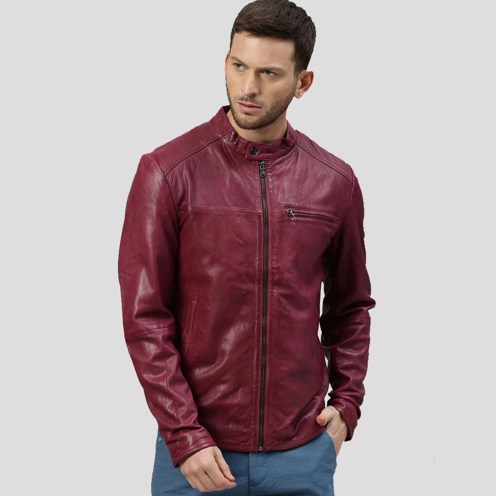 Chase Red Racer Leather Jacket - Shearling leather