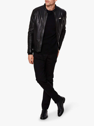 Black Leather Jacket - Shearling leather