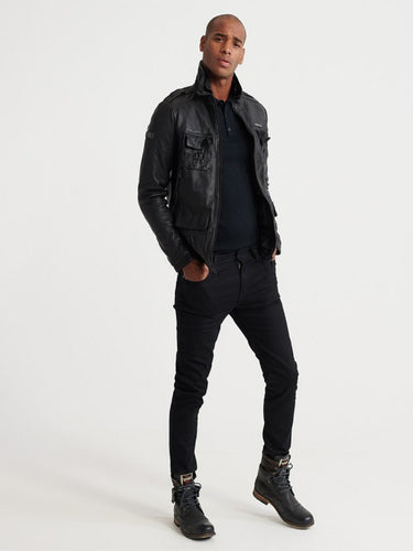 Black Leather Jacket - Shearling leather