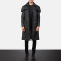 Mens Classic Black Sheepskin Leather Dustoer Coat