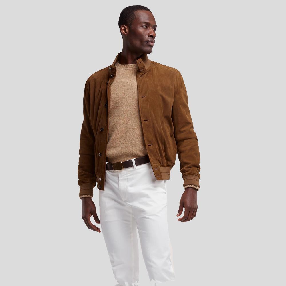 Cohen Tan Suede Leather Jacket - Shearling leather