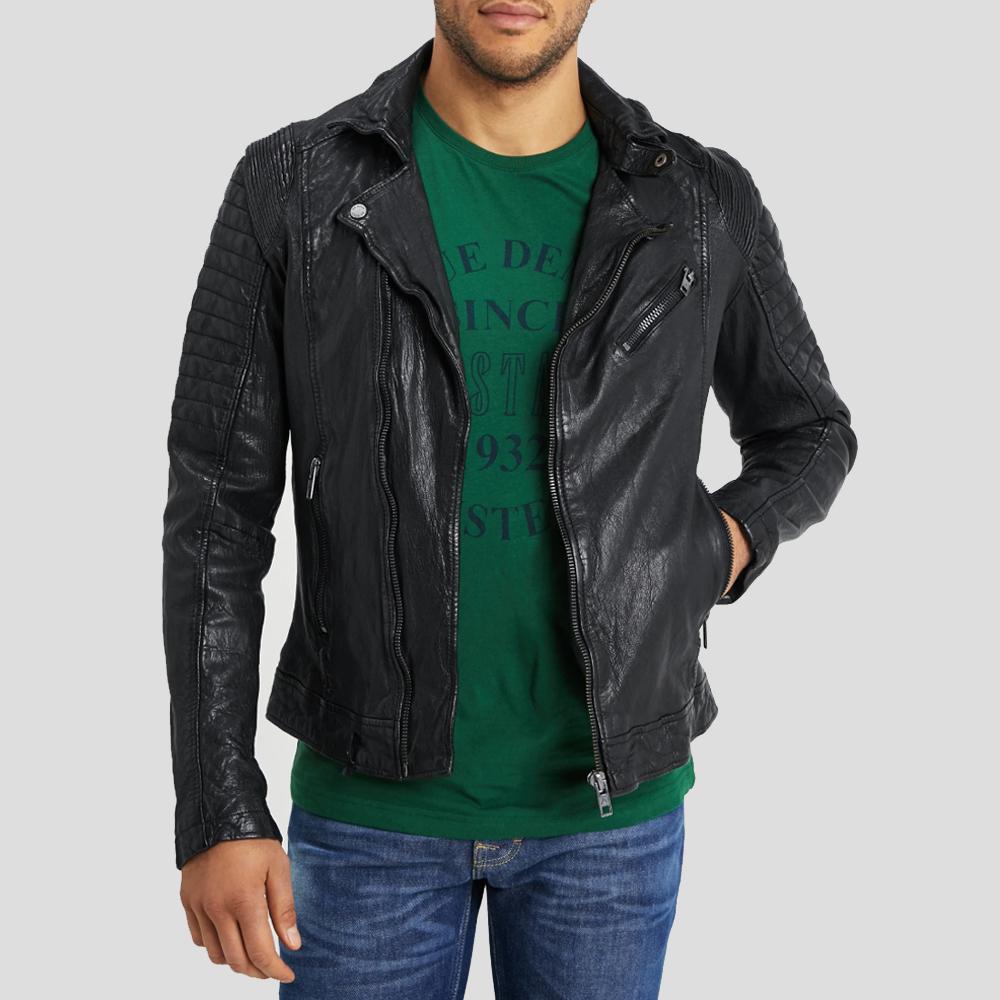 Dale Black Quilted Lambskin Leather Jacket - Shearling leather