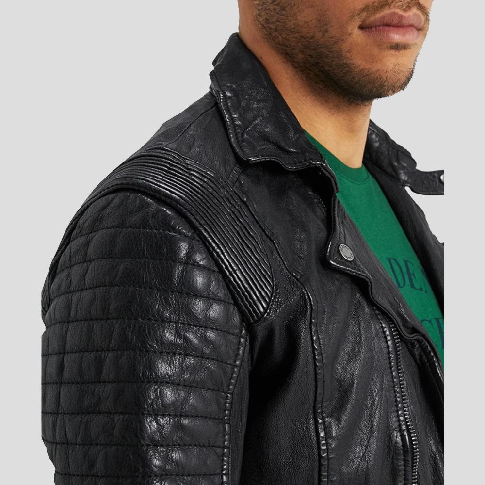 Dale Black Quilted Lambskin Leather Jacket - Shearling leather
