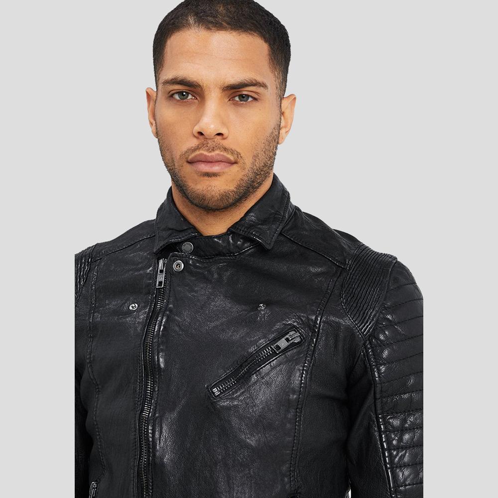 Dale Black Quilted Lambskin Leather Jacket - Shearling leather