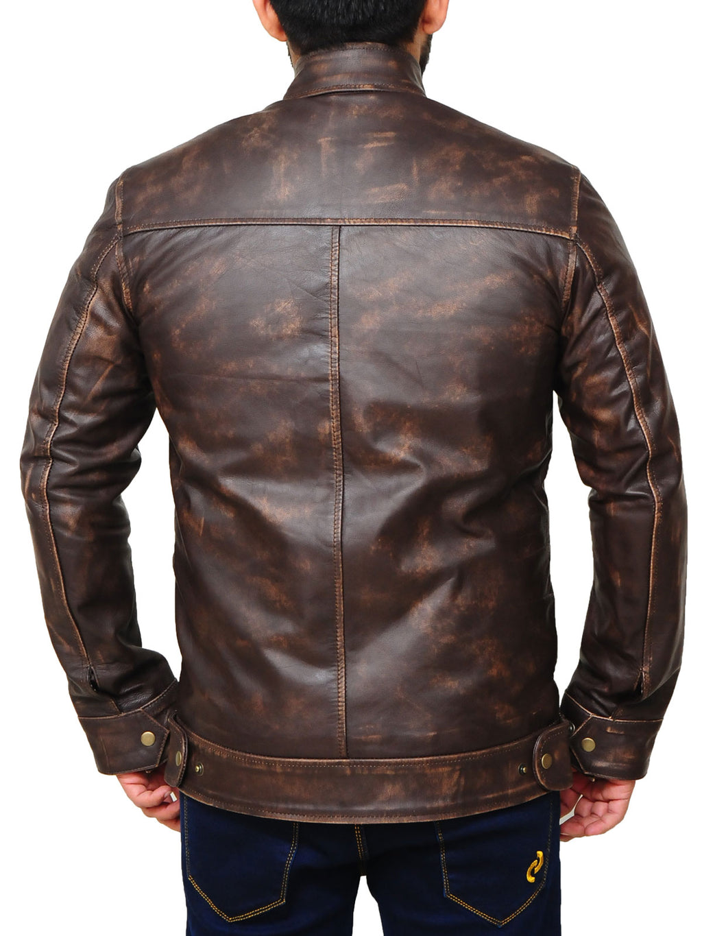 Distressed Brown Snap Tab Jacket - Shearling leather