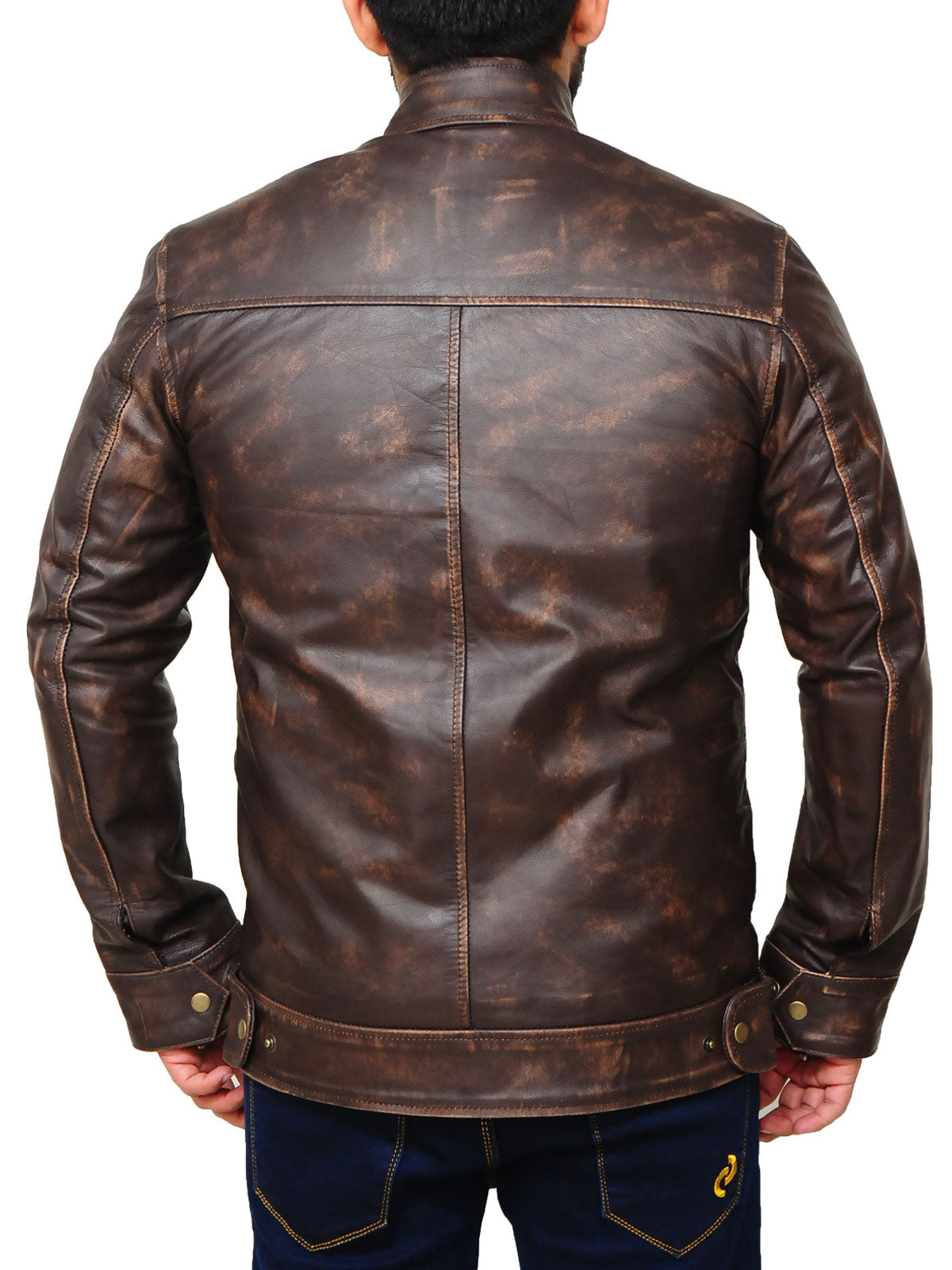 Distressed Brown Snap Tab Jacket - Shearling leather