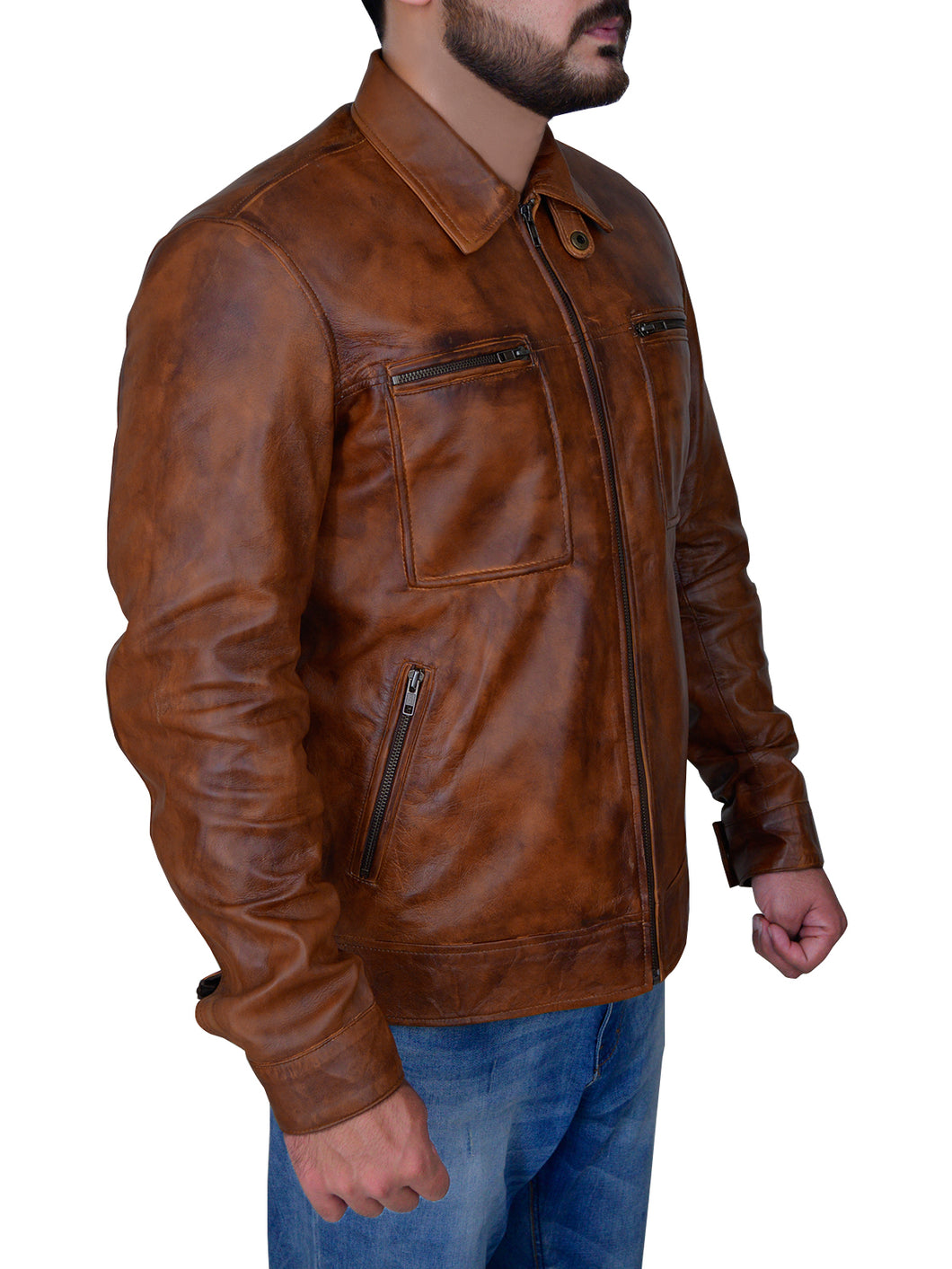 Men’s Distressed Brown Jacket - Shearling leather