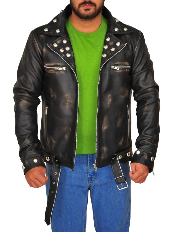 Men Distressed Brown Snake Jacket - Shearling leather