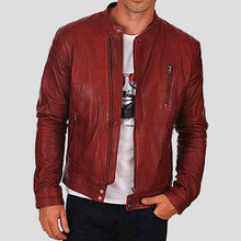 Load image into Gallery viewer, Dominic Red Racer Leather Jacket - Shearling leather

