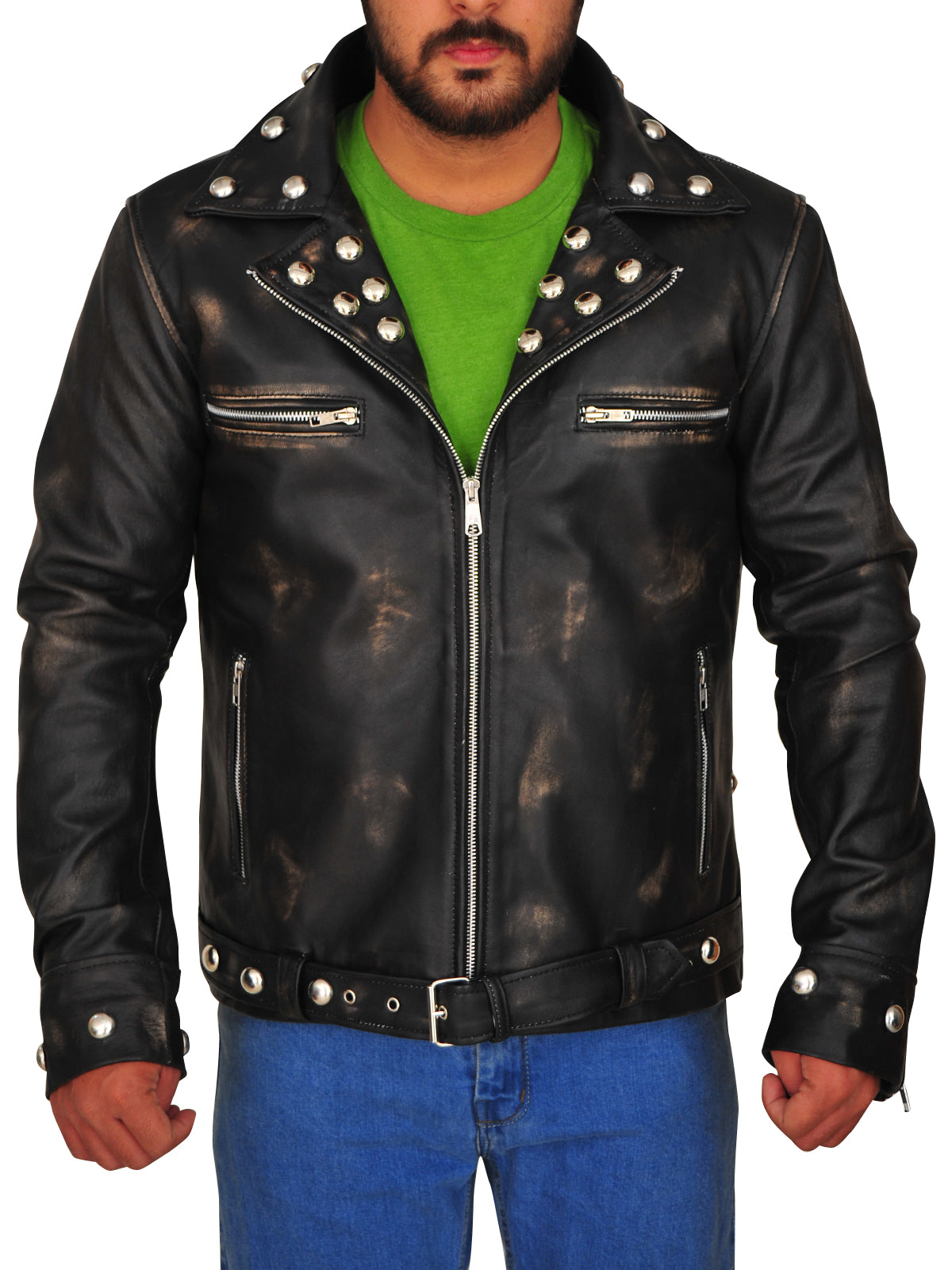Men Distressed Brown Snake Jacket - Shearling leather