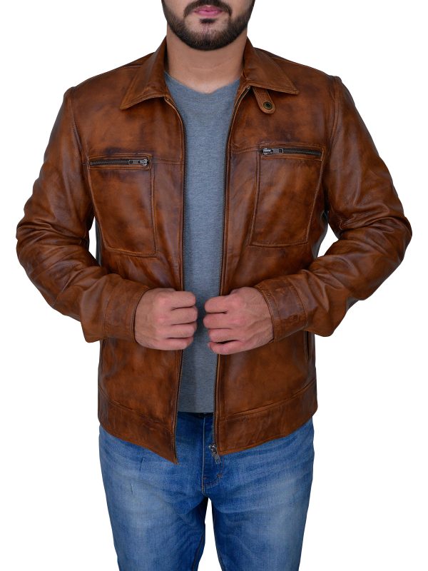 Men’s Distressed Brown Jacket - Shearling leather