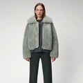 New Grey Womens Winter Shearling Short Fox Fur Jacket