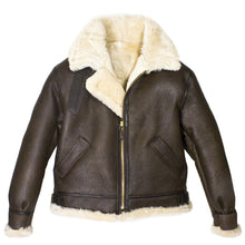 Load image into Gallery viewer, Mens Brown B-3 Bomber Genuine Leather Jacket - Shearling leather
