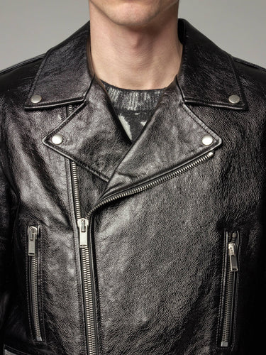 Black Leather Jacket - Shearling leather