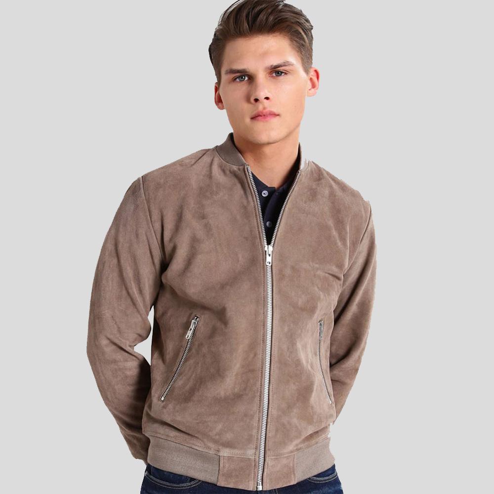 Rolf Grey Suede Bomber Leather Jacket - Shearling leather