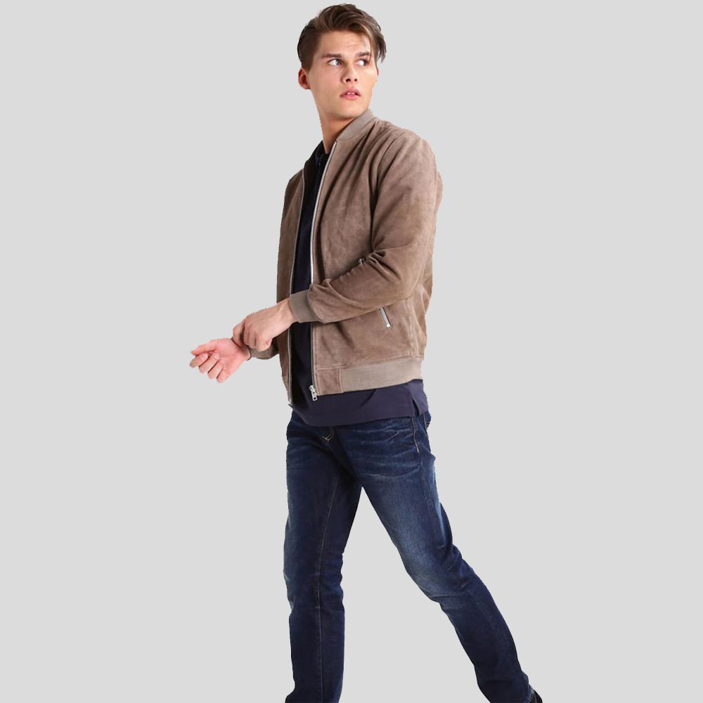 Rolf Grey Suede Bomber Leather Jacket - Shearling leather