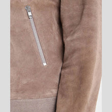 Load image into Gallery viewer, Rolf Grey Suede Bomber Leather Jacket - Shearling leather

