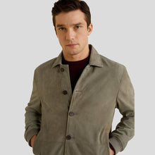 Load image into Gallery viewer, Oren Grey Suede Bomber Leather Jacket - Shearling leather
