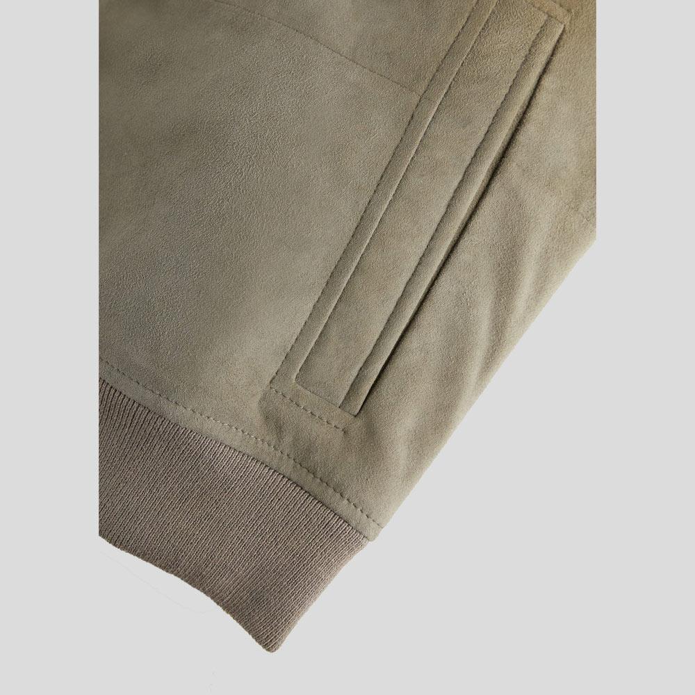 Oren Grey Suede Bomber Leather Jacket - Shearling leather