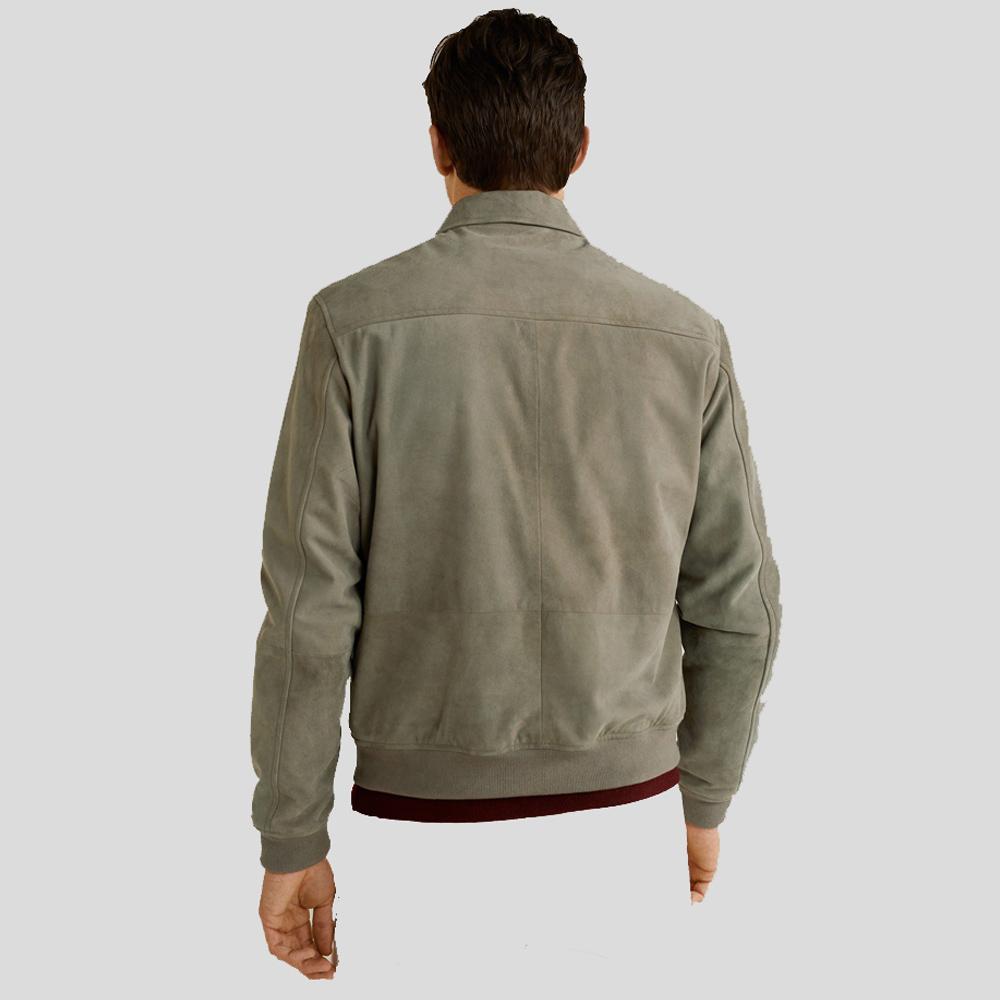 Oren Grey Suede Bomber Leather Jacket - Shearling leather