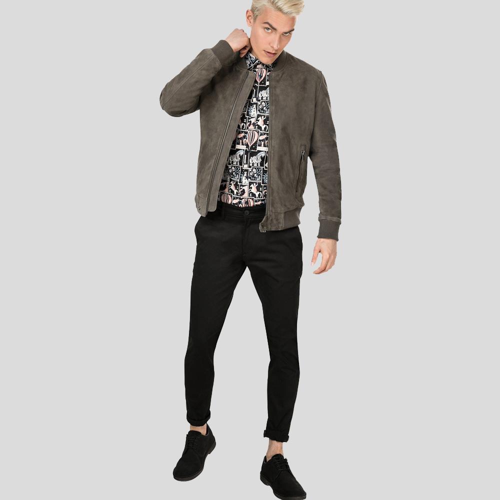 Zord Grey Suede Bomber Leather Jacket - Shearling leather