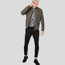 Load image into Gallery viewer, Zord Grey Suede Bomber Leather Jacket - Shearling leather
