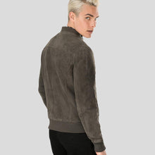 Load image into Gallery viewer, Zord Grey Suede Bomber Leather Jacket - Shearling leather
