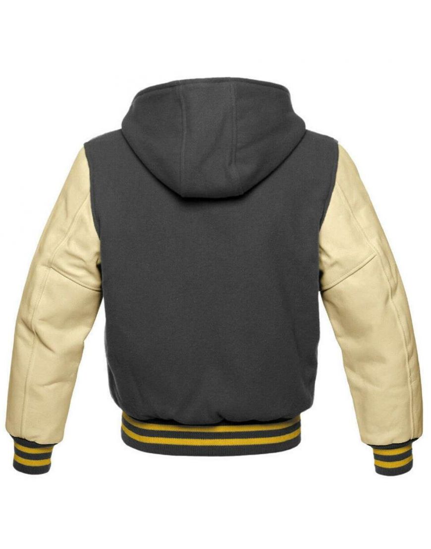 Grey Varsity Hoodie - Shearling leather