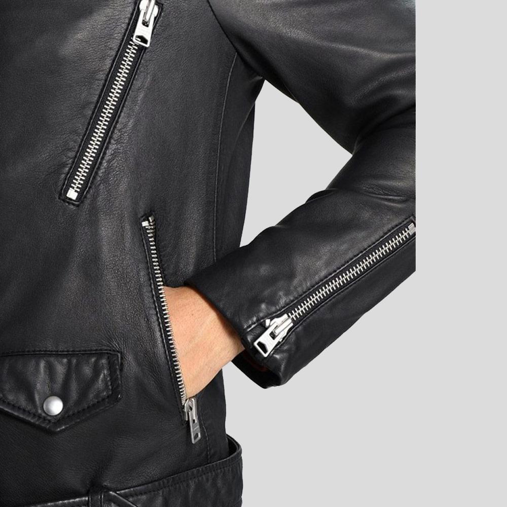 Lupe Black Removable Hooded Leather Jacket - Shearling leather