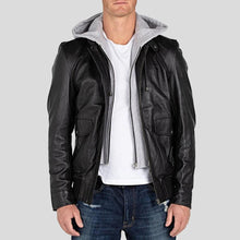 Load image into Gallery viewer, Marc Black Removable Hooded Leather Jacket - Shearling leather
