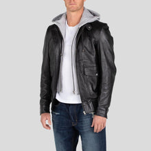 Load image into Gallery viewer, Marc Black Removable Hooded Leather Jacket - Shearling leather
