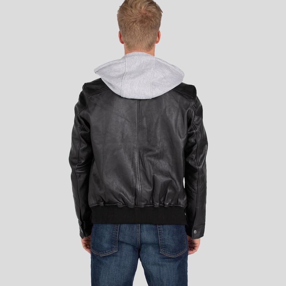 Marc Black Removable Hooded Leather Jacket - Shearling leather