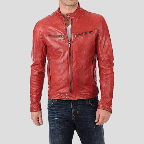 Hunter Red Racer Leather Jacket - Shearling leather