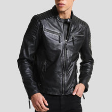 Load image into Gallery viewer, Lester Black Racer Leather Jacket - Shearling leather

