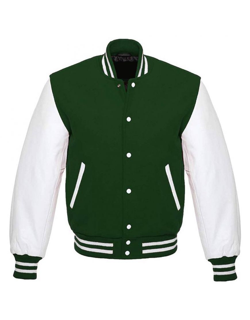 Letterman Jacket Forest Green - Shearling leather