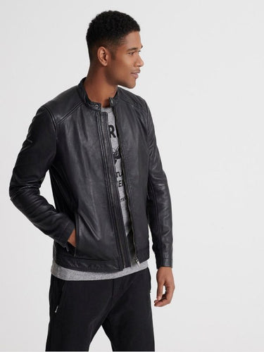 Black Leather Jacket - Shearling leather