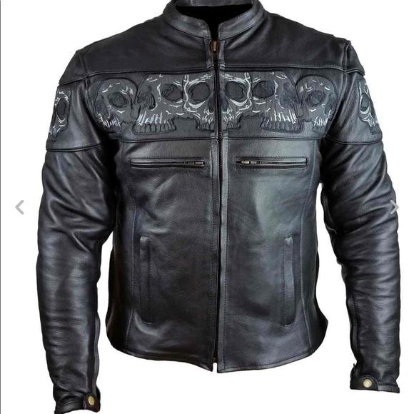 MEN SKULL  MOTORCYCLE LEATHER SKULL RACING JACKET - Shearling leather