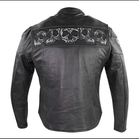 MEN SKULL  MOTORCYCLE LEATHER SKULL RACING JACKET - Shearling leather