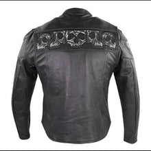 Load image into Gallery viewer, MEN SKULL  MOTORCYCLE LEATHER SKULL RACING JACKET - Shearling leather

