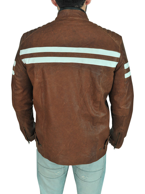 Classic Brown Leather Biker Jacket - Shearling leather