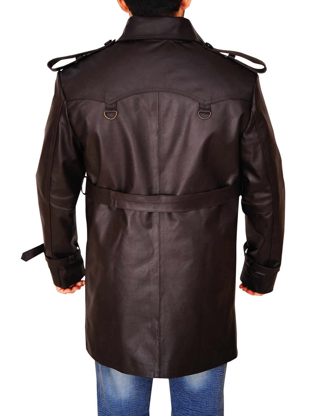 Men Brown Leather Peacoat - Shearling leather